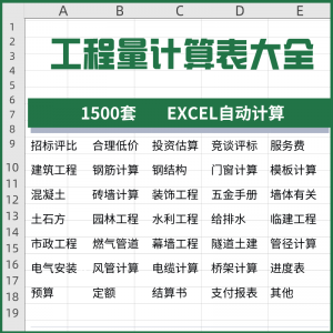 工程量计算表格软件大全钢结构土建安装路桥市政装修建筑预算造价-虚拟资料仓