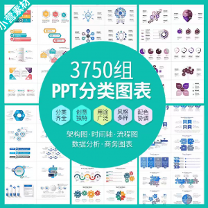 PPT分类图表数据分析商务会议架构流程图标商业统计矢量模板素材-虚拟资料仓