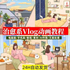 治愈系动画视频插画教程AI绘画动态情感唯美vlog镜头剪辑课程素材-虚拟资料仓