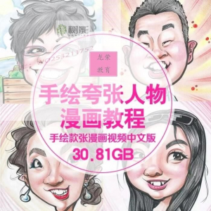 零基础手绘夸张人物漫画视频教程自学Q版似颜绘肖像素材夸张漫画-虚拟资料仓