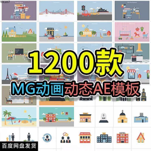 MG动画AE模板源文件脚本卡通动态视频制作扁平化场景动画包素材-虚拟资料仓
